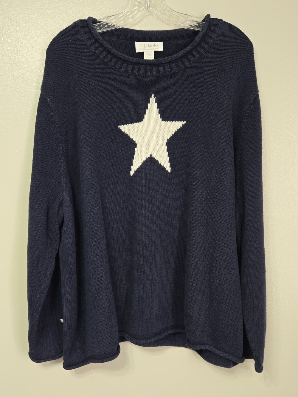CJ Banks Navy Sweater with White Star Motif